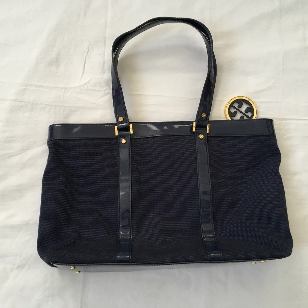 TORY BURCH Vintage Janey Tote Navy Blue - Picture 2 of 9